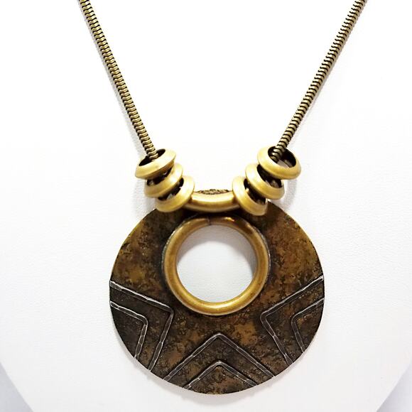 Vintage Signed Modernist Pendant Necklace, Mixed Metals, 1980s - Picture 5 of 10